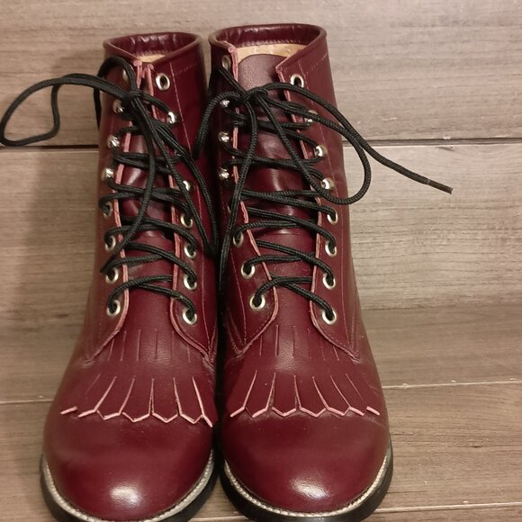 Justin Boots Women Size 5.5D Style 524Y Maroon Leather Lace Up - Picture 3 of 16